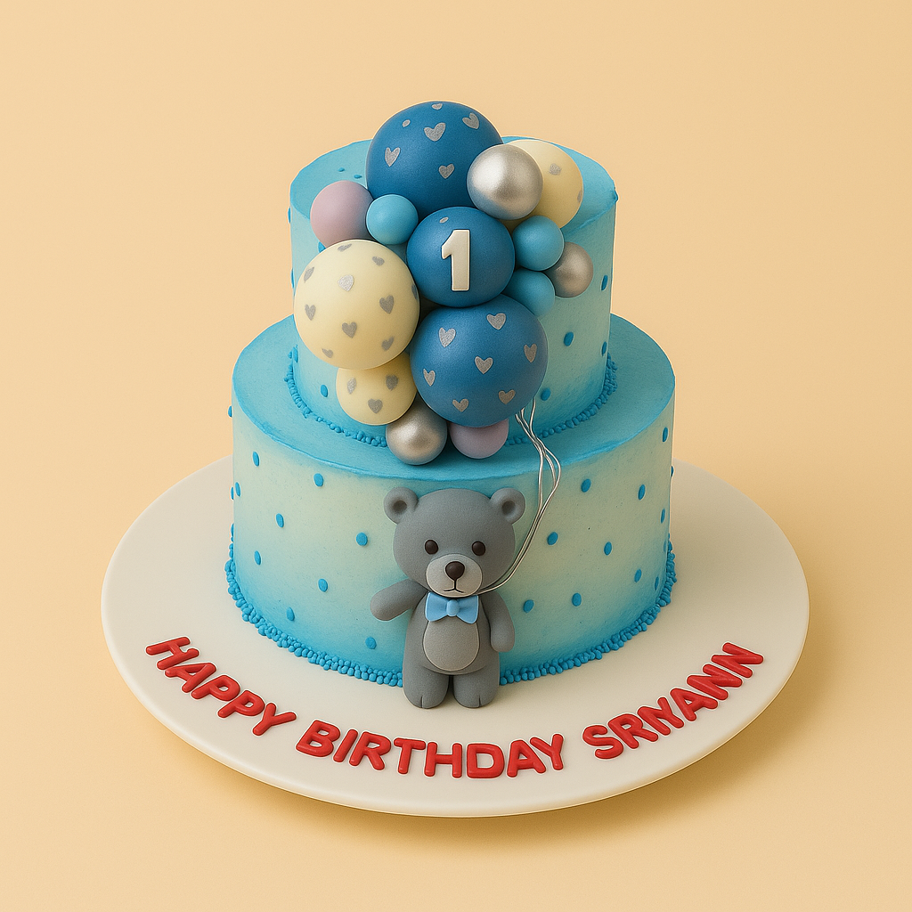 Blue Teddy Balloon Cake