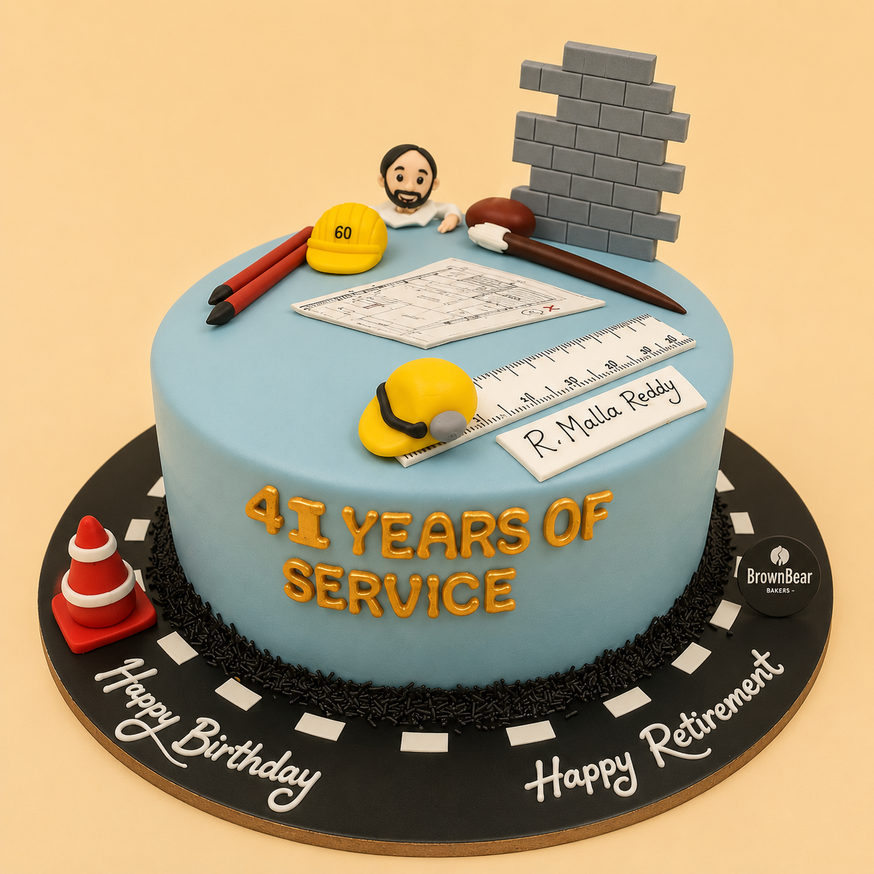 Retirement Celebration Construction Theme Cake