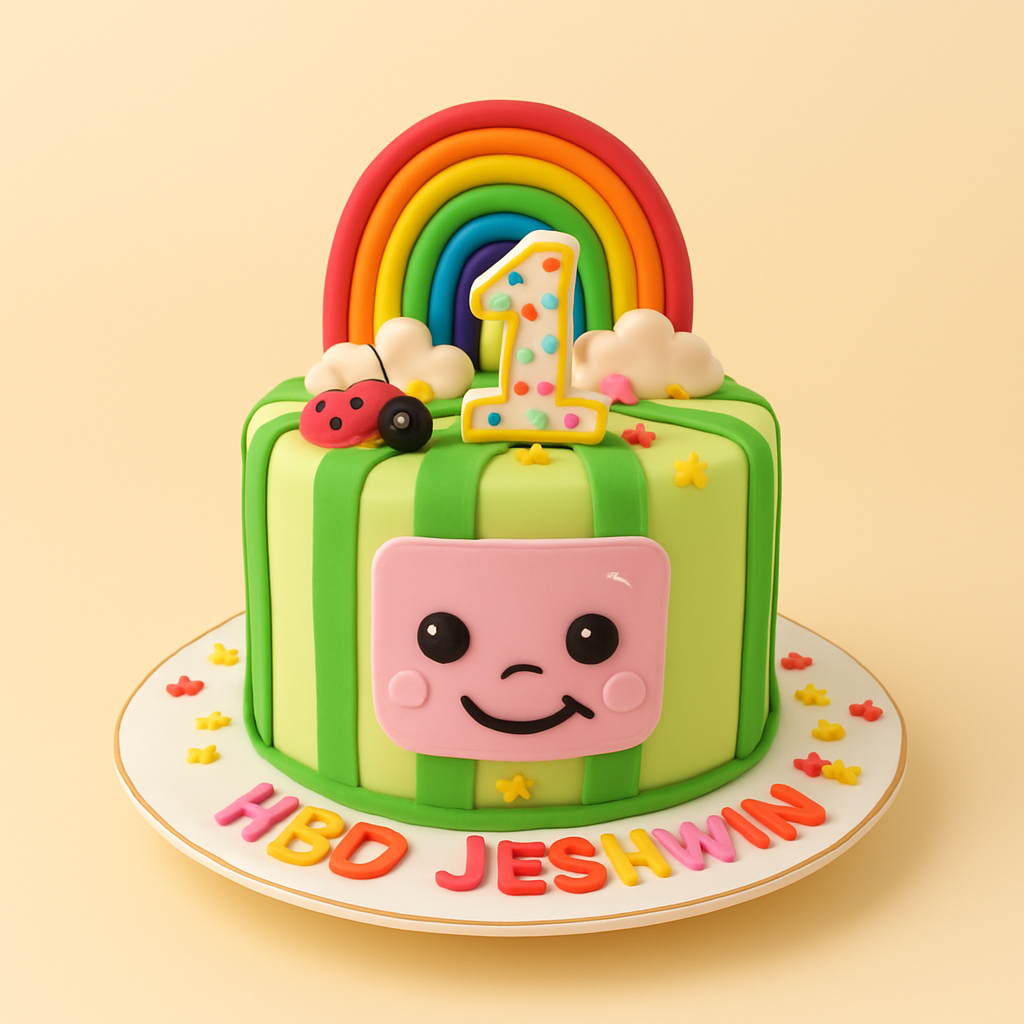 Rainbow Cocomelon 1st Birthday Cake