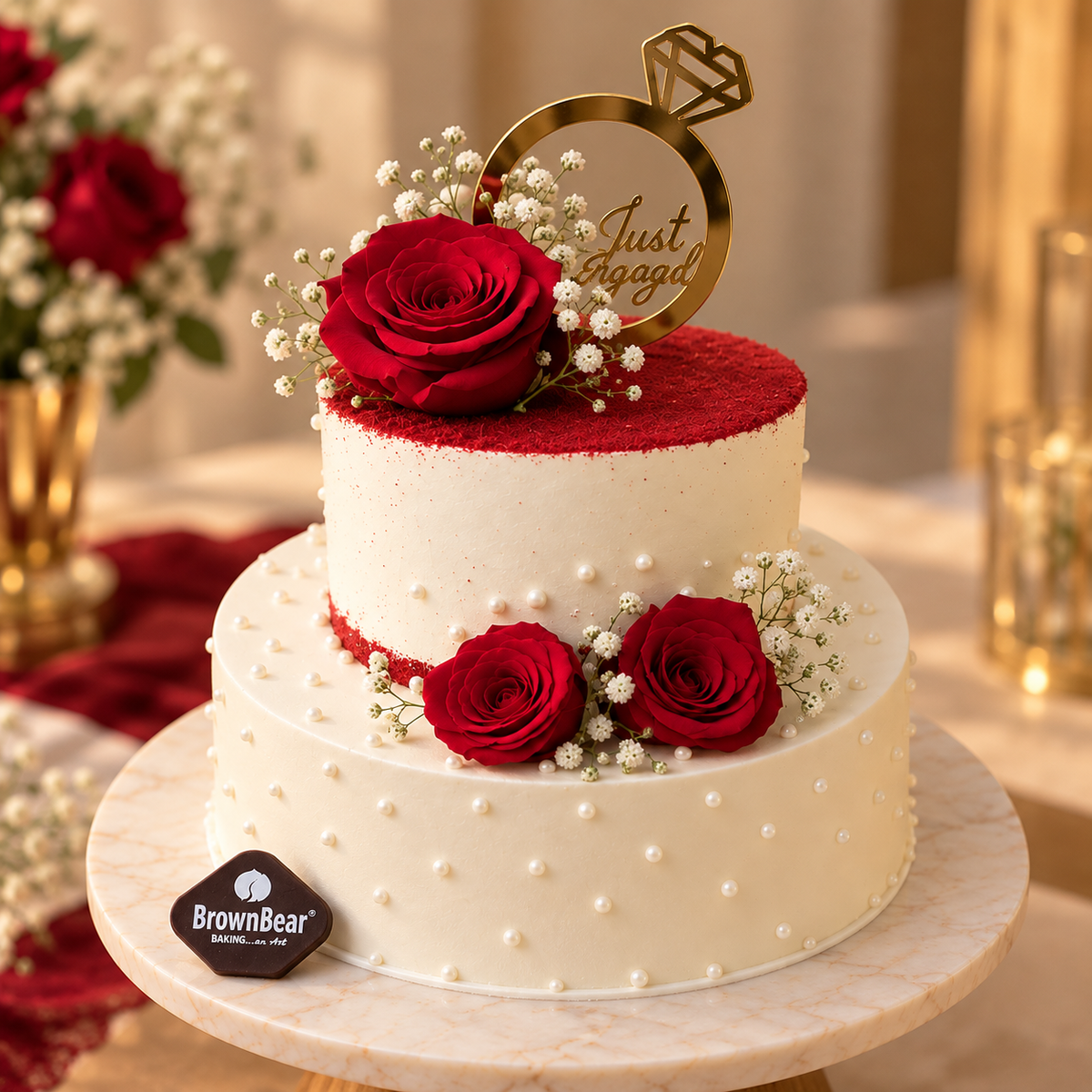 Elegant Engagement Roses Cake