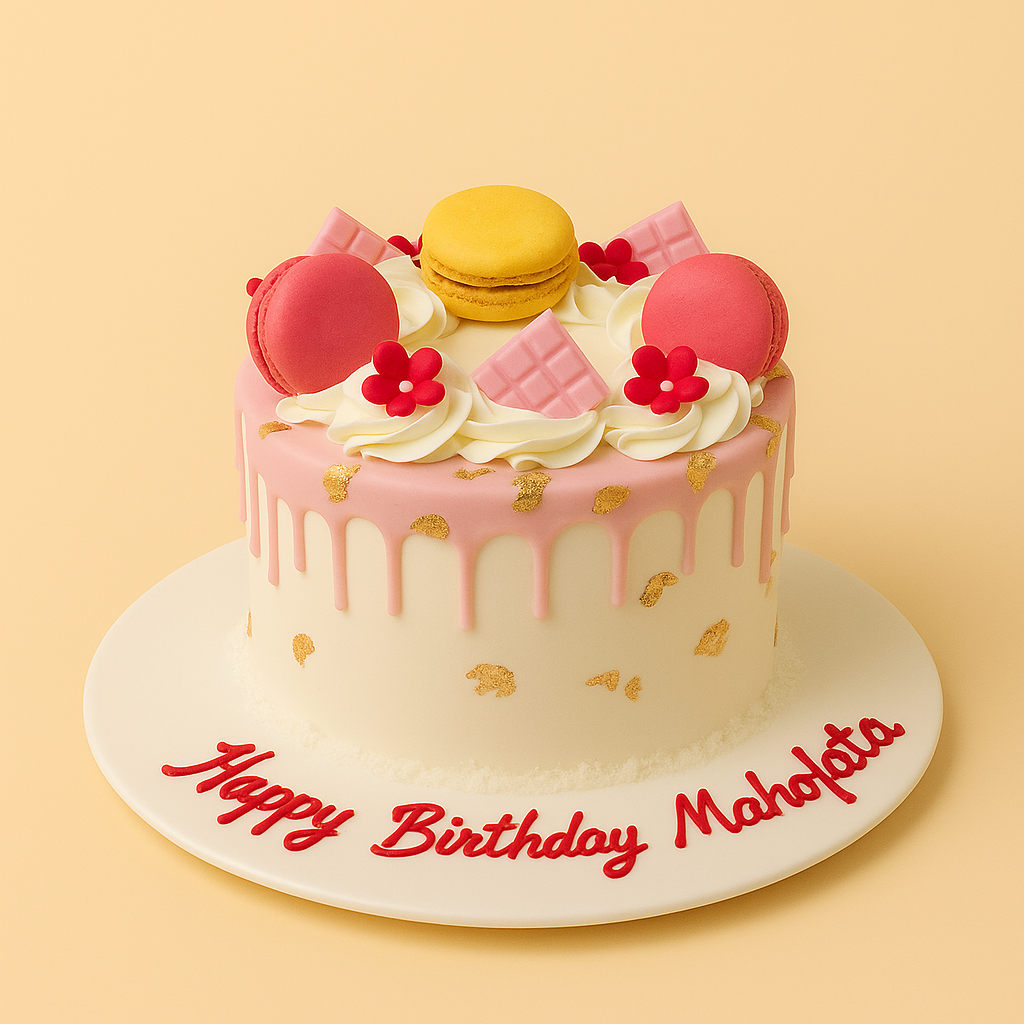 Pink Drip Macaron Cake – Elegant Designer Cake