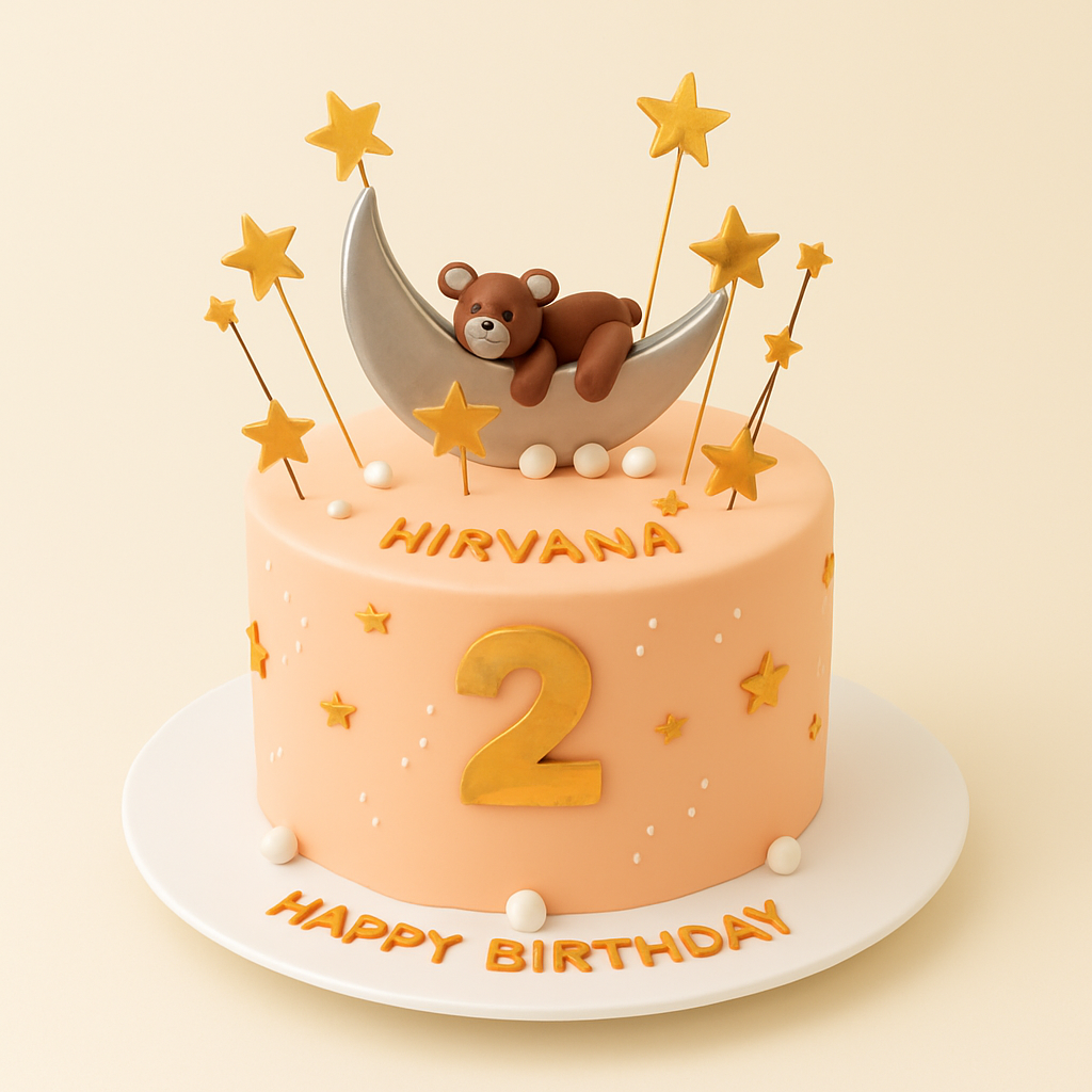 🌙 Dream Big, Little Star – Adorable Teddy-Themed Birthday Cake