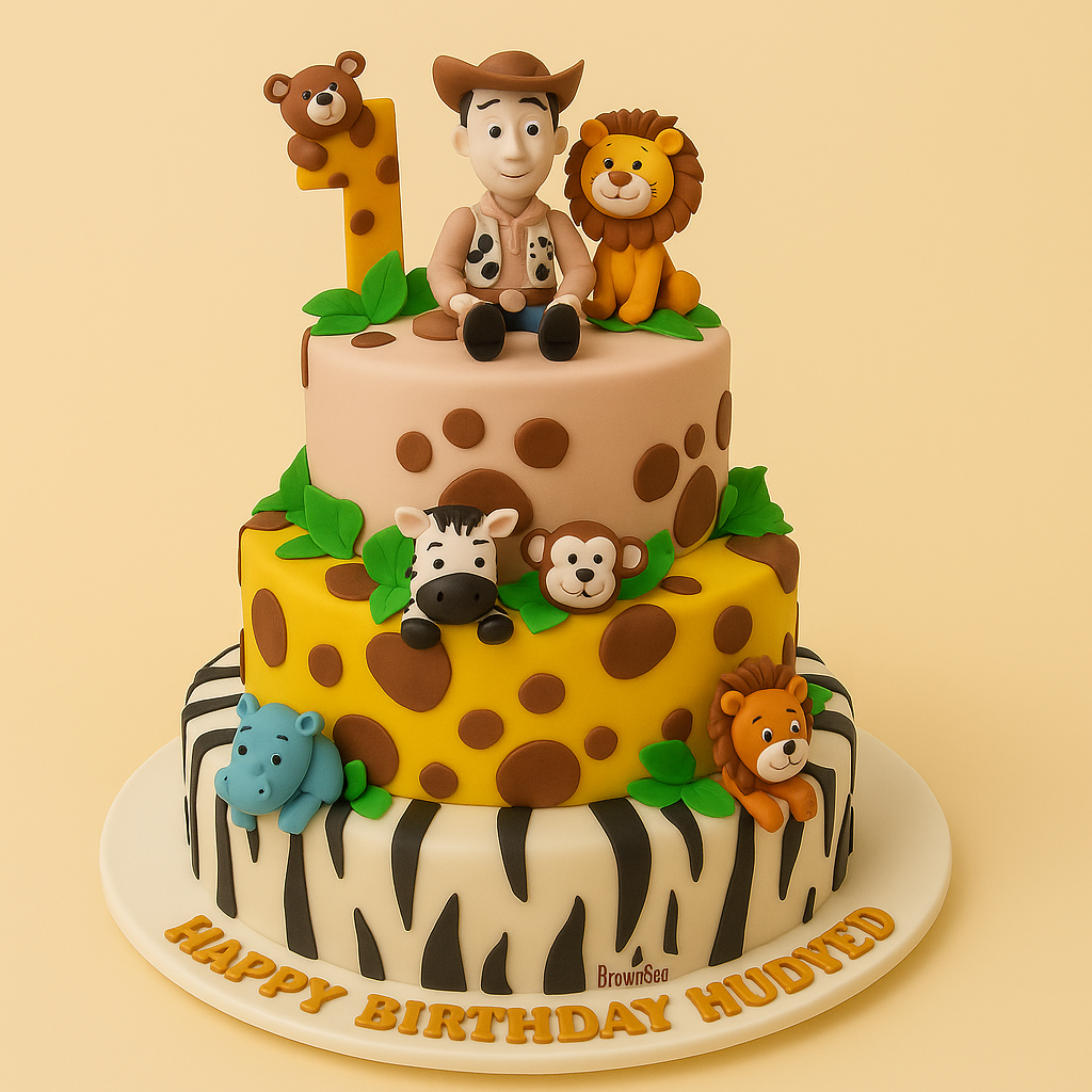 🦁 A Wild Celebration Awaits: Jungle-Themed Fondant Cake by Brown Bear Bakers