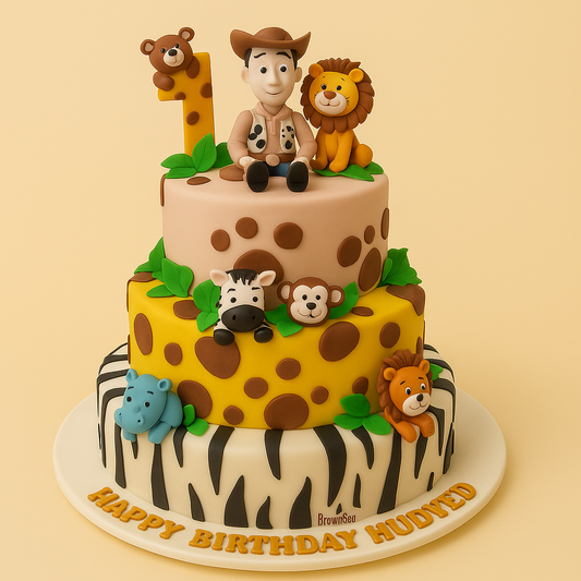 🦁 A Wild Celebration Awaits: Jungle-Themed Fondant Cake by Brown Bear Bakers
