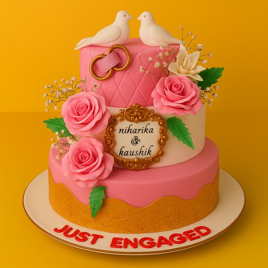 Elegant Engagement Cake with Roses & Doves