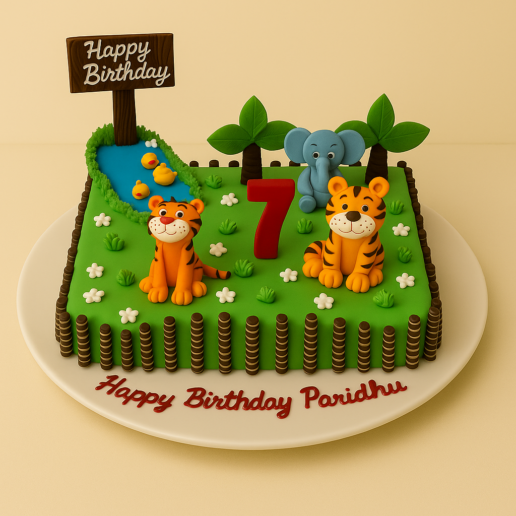 Jungle Animal Safari Theme Birthday Cake