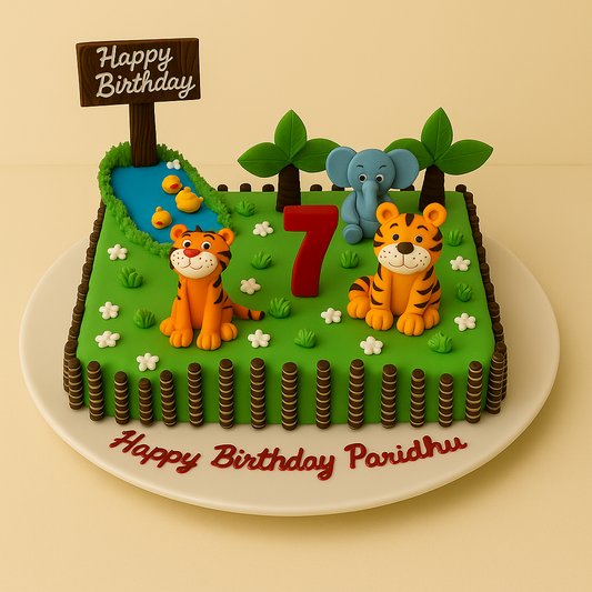 Jungle Animal Safari Theme Birthday Cake