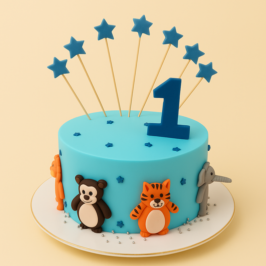 Blue Animal Friends Cake