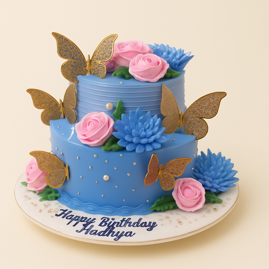 Blue Bloom Butterfly Cake