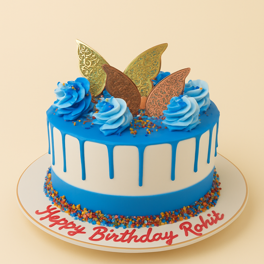 Blue Butterfly Drip Cake