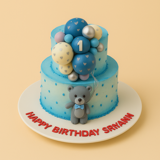Blue Teddy Balloon Cake