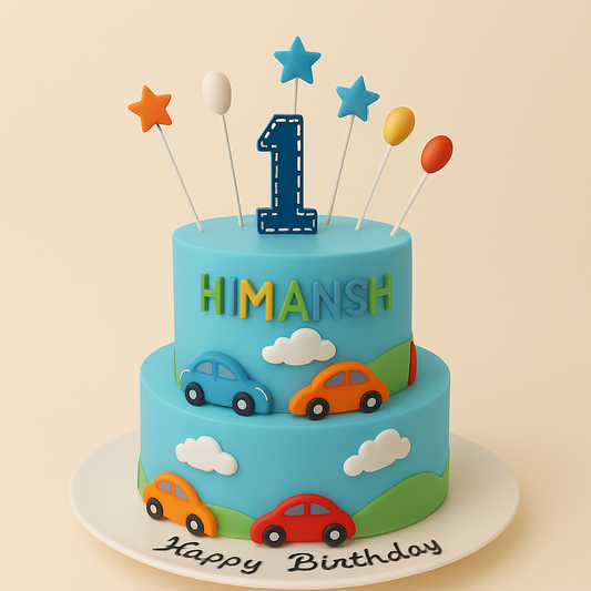 Cars & Stars First Birthday Cake