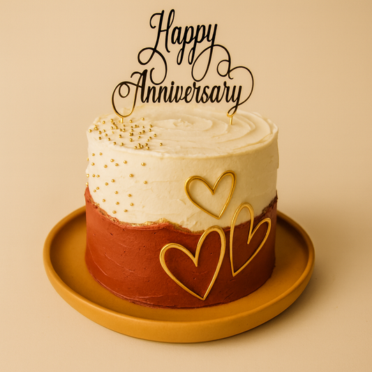 Romantic Red & White Anniversary Cake with Golden Hearts