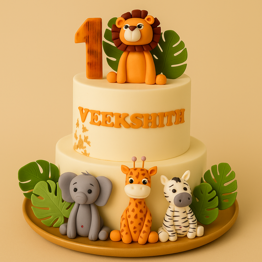 Jungle Safari Theme 1st Birthday Cake