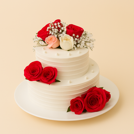 Classic Floral Elegance Engagement Cake