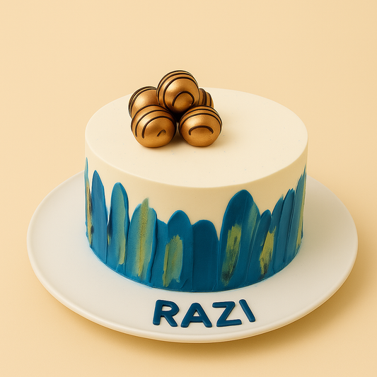 Elegant Blue & Gold Cake