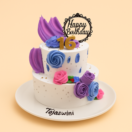 Elegant Floral Sweet 16 Cake