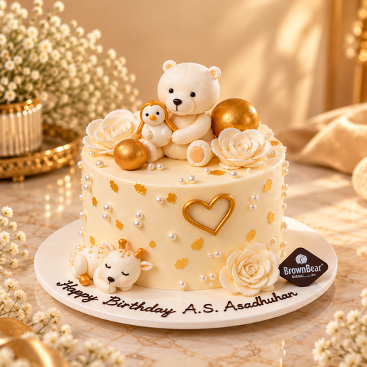 Golden Teddy Birthday Cake