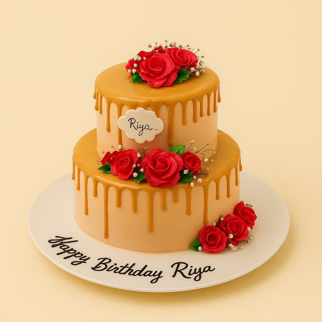 Golden Drip Anniversary Rose Cake