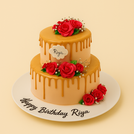 Golden Drip Anniversary Rose Cake