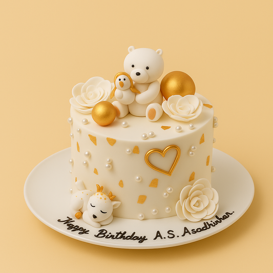 Golden Teddy Birthday Cake