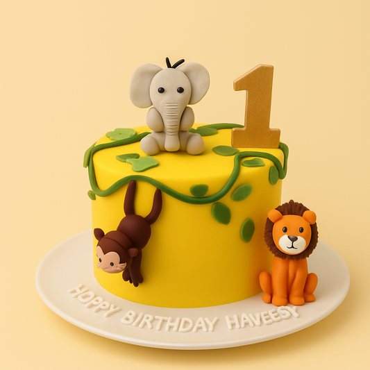 Jungle Friends First Birthday Cake