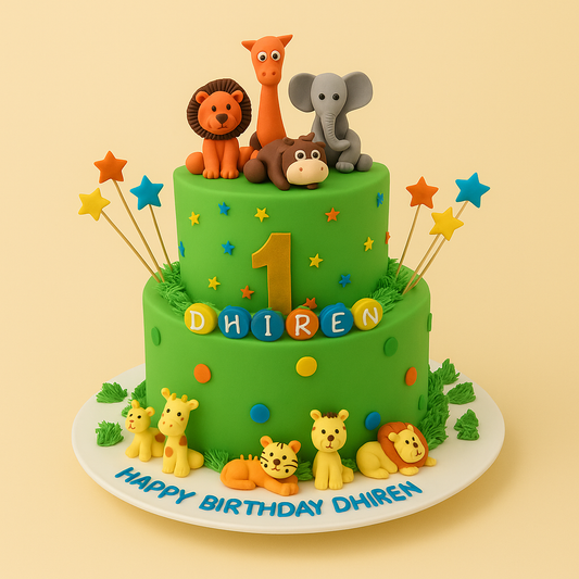 Jungle Safari Animals Theme Cake