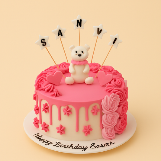 Pink Teddy Drip Cake