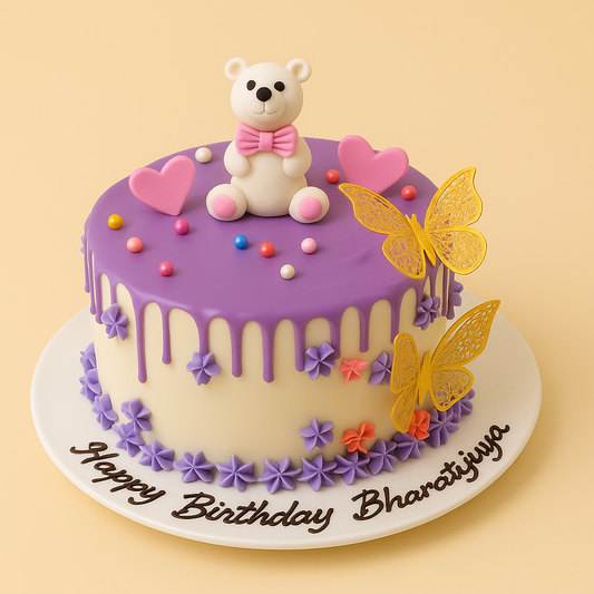 Purple Teddy Butterfly Cake