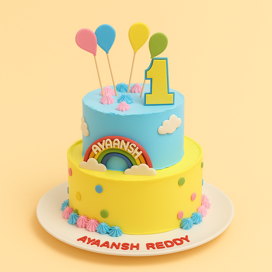 Rainbow Balloon 1st Birthday Cake