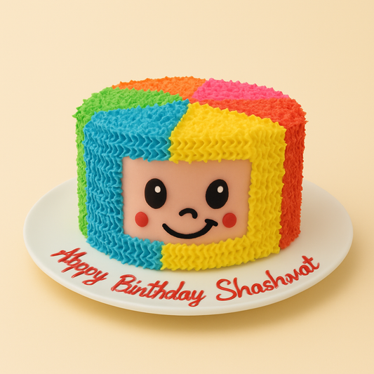 Rainbow Color Block Smiley Cake