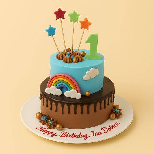 Rainbow Star 1st Birthday Cake
