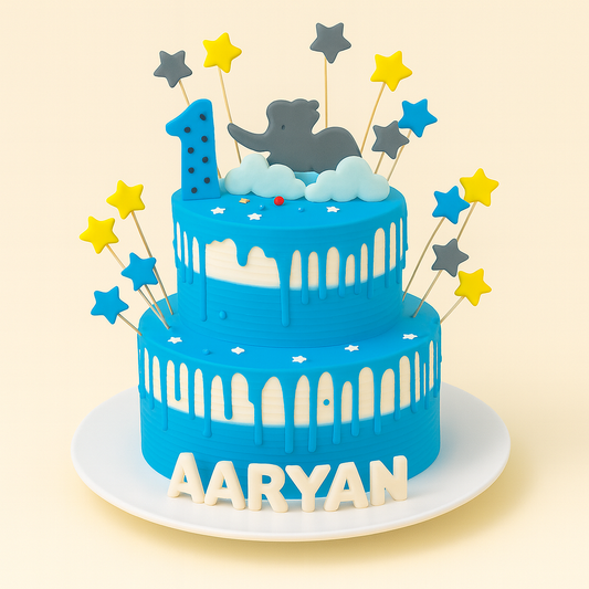 Starry Elephant First Birthday Cake