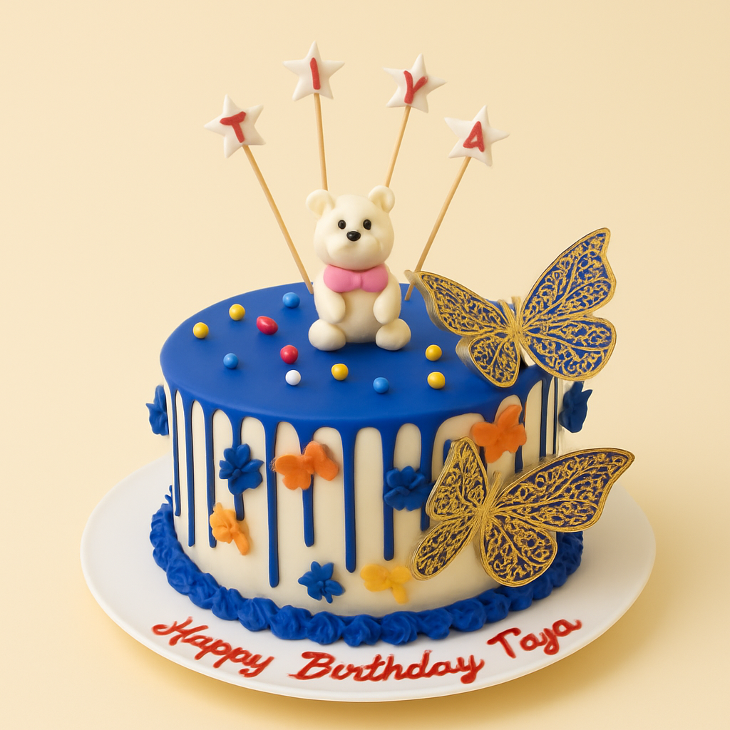 Teddy & Butterflies Drip Cake
