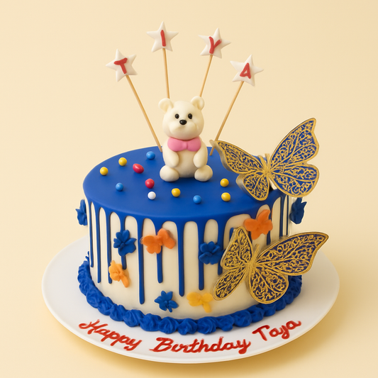 Teddy & Butterflies Drip Cake