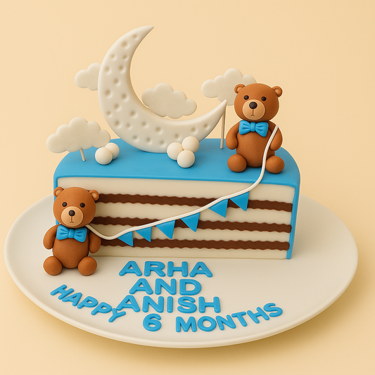 Teddy & Moon Half-Birthday Cake